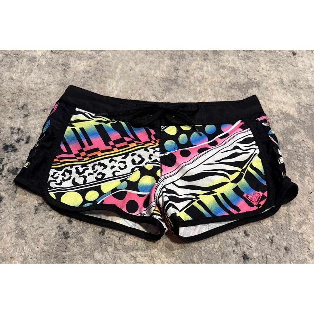 Roxy Neon Colorful Graphic Zebra Board Micro Shorts Surf Skate Size 1 Jr Womens
